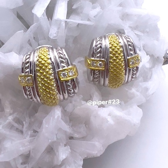 EUC Judith Ripka Vintage JR TWO Couture Diamond Button Earrings - Picture 4 of 13